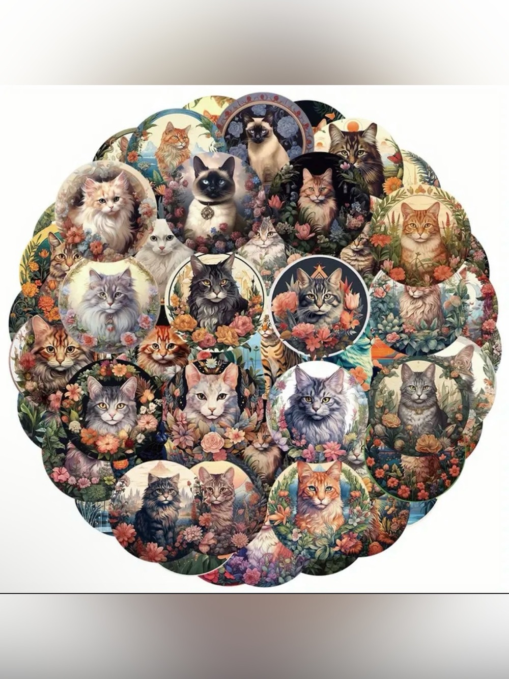 50 Forest Cat Stickers Flowers Nature Plants Leaves Kitty Kitten